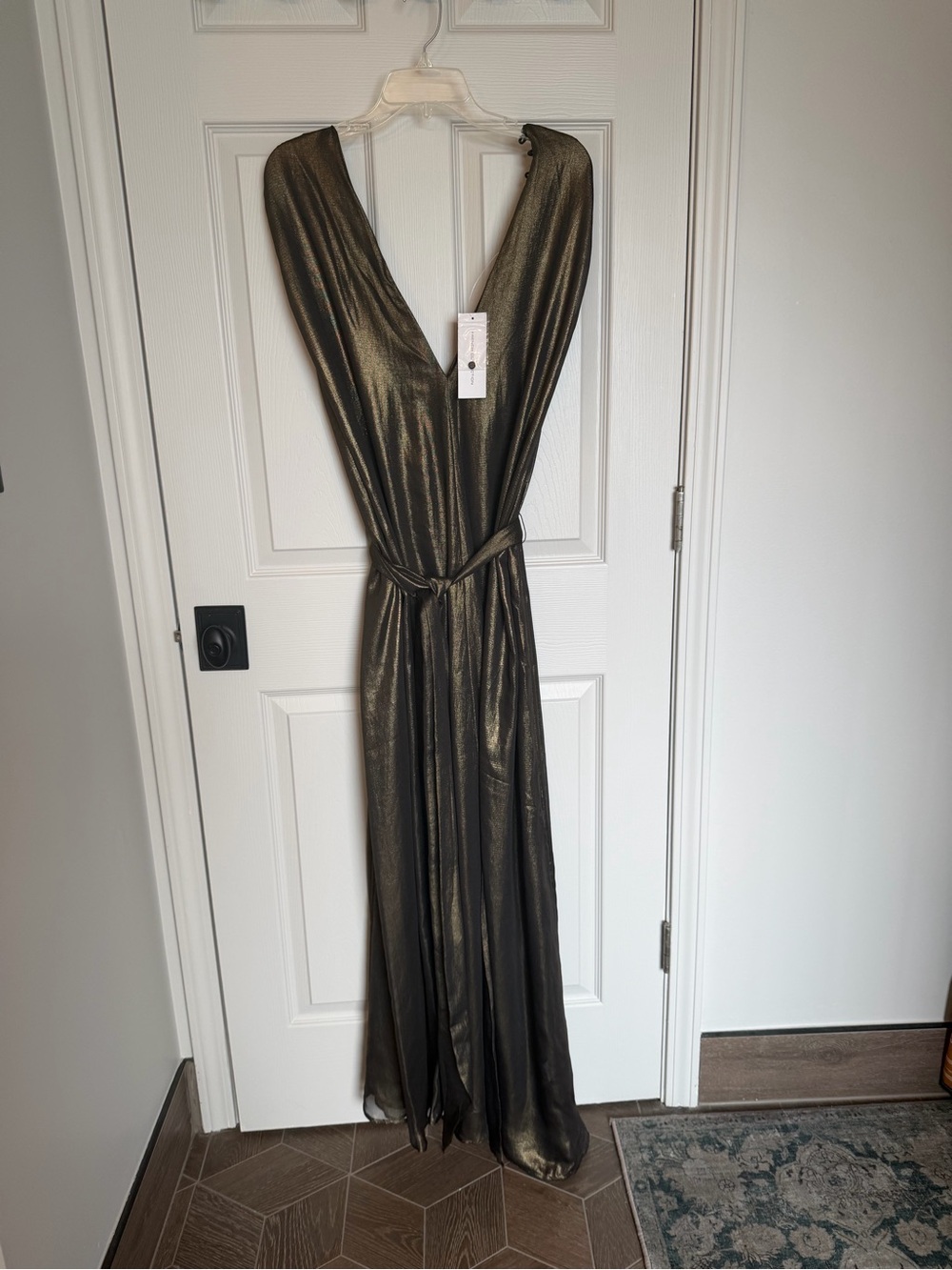 French Connection Metallic Olive Wrap Maxi Dress